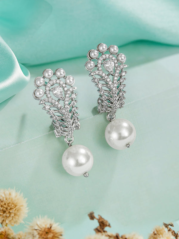 Silver Toned Pearl Beaded Minimal Studs Bali Earrings