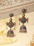 Silver Oxidised Dual Toned Dangler Fusion Lightweight Jhumka Earrings