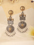 Silver Oxidised Dual Toned Deer Motif Tribal Dangler Chandbali Statement Earrings