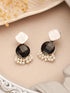 Silver Oxidised Black Stone Studded Pearl Beaded Minimal Drop earrings