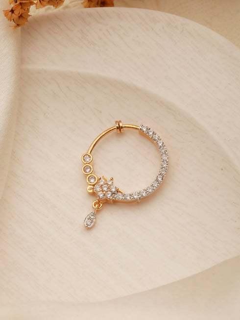 Gold Toned AD Zircon Studded Floral Designer Spring Nath