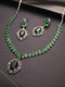 Silver Rhodium Plated Emerald Green Cubic Zirconia Designer Bridal Pendant Jewellery Set