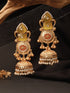 Gold Toned Yellow Stone & Kundan Lightweight Statement Large Jhumka Earrings