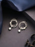 Silver Toned AD Studded Hoop Drop Earrings