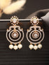 Gold Toned Cubic Zirconia & Pearl Beaded Designer Chandelier Chandbali Drop Earrings