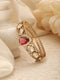 Gold Polish Ruby Red Kundan Mossanaite Tilak Shaped Openable Kada Bracelet