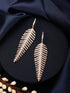 Rose Gold Toned White Zircon studded Statement Feather Dangling Earrings