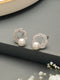 Silver Plated AD & Pearl Studded Floral Minimal Contemporary Studds earrings