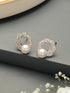 Silver Plated AD & Pearl Studded Floral Minimal Contemporary Studds earrings