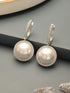 Silver Plated AD Studded Circular Pearl Drop Minimal Bali dangler Earrings