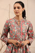 Women Olive green & Pink Floral Printed A line Pure Cotton Kurti