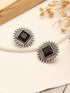 Oxidised Silver Toned Black Stone Studded Geometric Square Shaped Minimal Studds Earrings