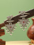 Oxidised Silver Toned Red Stone & Pearl Beaded Drop Handcrafted Long Dangler Minimal Statement Earrings