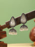 Oxidised Silver-Toned White Stone & Pearl Beaded Teardrop Stone Handcrafted Jhumka Earrings