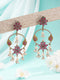 Antique Gold-Toned Pink Stones With Pearl Drop Floral Hoop Contemporary Earrings