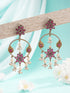 Antique Gold-Toned Pink Stones With Pearl Drop Floral Hoop Contemporary Earrings