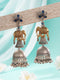 Oxidised Silver Toned Pearl Beaded Floral Elephant Design Contemporary Dangler Jhumka Earrings