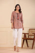 Women Peach Floral Printed Tie Up Neck Pure Cotton Kurti