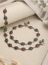 Set of 2 Silver Oxidised Ruby Red & Green Stone Studded Minimal Bridal Dailywear Anklet Payal