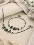 Set of 2 Silver Oxidised Green Stone Studded Trendy Floral Minimal Bridal Dailywear Anklet Payal