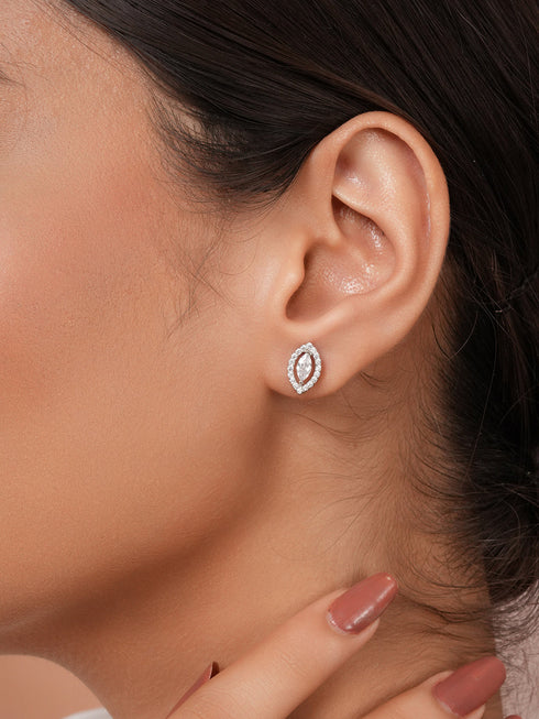 925 Sterling Silver Cubic Zirconia Oval Marquis Studds Earrings