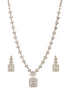 White Rhodium Cubic Zircon Studded Delicate Square Pendant Necklace Jewellery Set