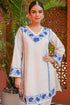 Kashmiri Aari Work Cotton Kurta Set - White With Blue