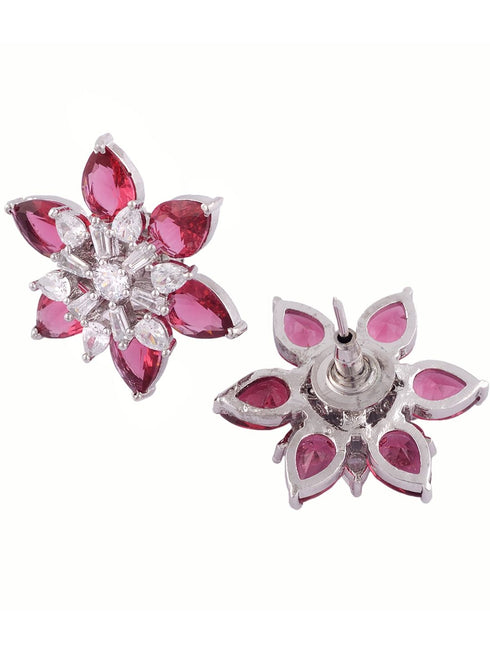 White Rhodium Ruby AD studded handcrafted Ear Ring