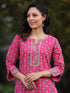 Women Fuchisia Ethnic Motifs Printed Pure Cotton Straight Kurta