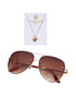 Women Gold Toned UV Protected Sunglasses & 18kt Rose Gold Plated CZ Heart Chain Set