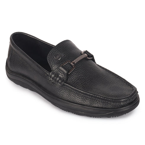 Men's Textured Leather Loafers with Cushioned EVA Comfort Sole