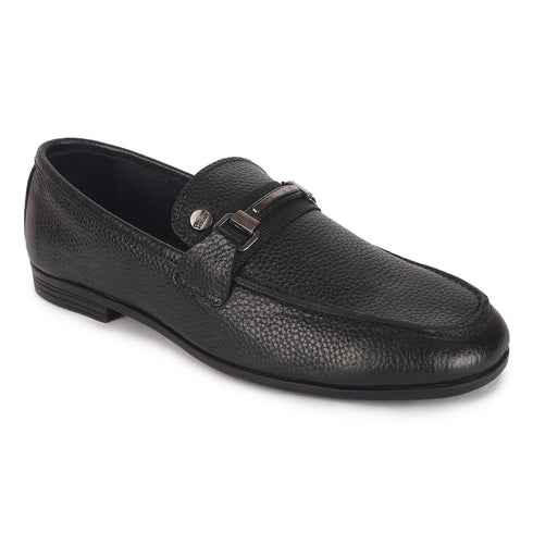 Men's Slip-Ons Textured Leather Loafers with Webbed Strap