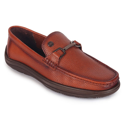 Men's Textured Leather Loafers with Cushioned EVA Comfort Sole