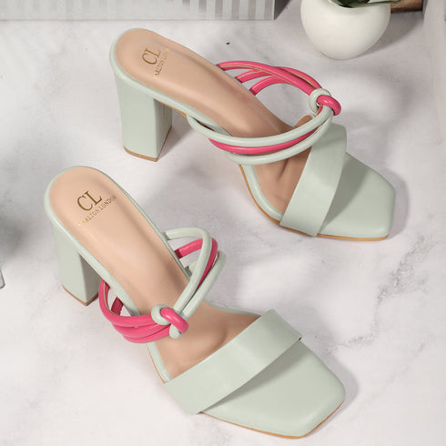 Women's Knotted Strap Square Toe Block Heel Sandal