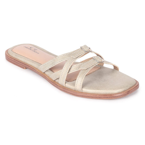 Women's Flat Slide Sandal with Criss-Cross Straps & Buckles