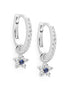 925 Sterling Silver Rhodium Plated Blue CZ Star Hoop Earring