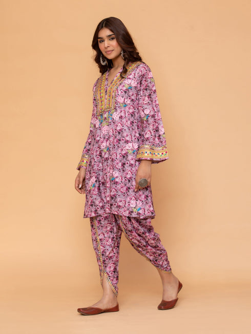 Saba Chikankari Kurta Set in Muslin Silk - Pink