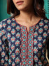 Women Navy Blue Ethnic Printed Straight Kurti