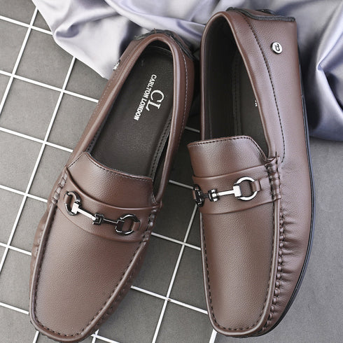 Men's Textured Driving Loafers with Bit Detail
