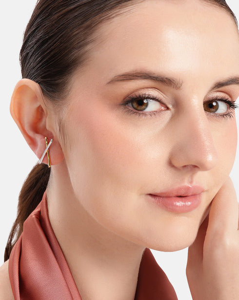 18kt Gold & Rhodium Plated Crossover Stud Earring