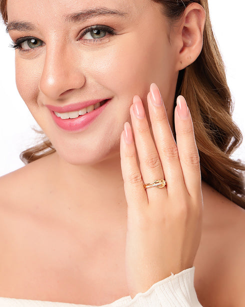 Gold Plated Red CZ Heart Adjustable Ring