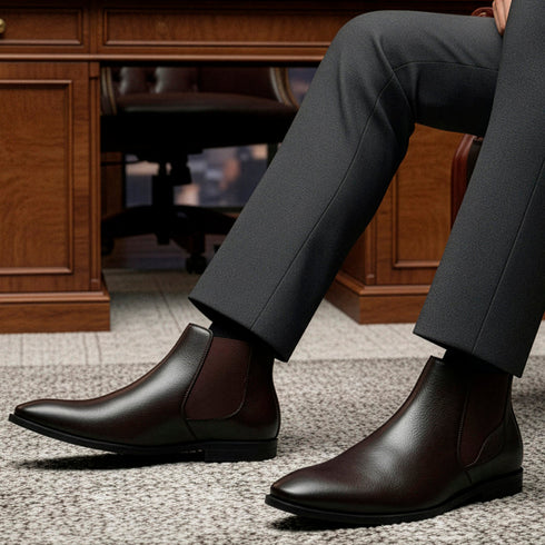 Men's Classic Slip-On Ankle Chelsea Leather's Boot with Elastic Gussets