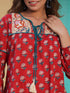 Women Red Floral Printed Pure Cotton A-line Kurti