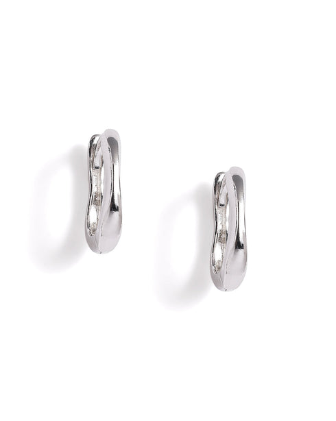 Rhodium Plated Oval Mini Hoop Earring