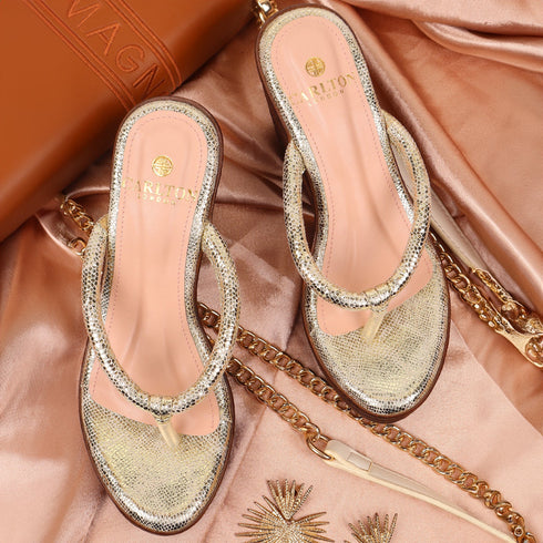 Women's Metallic Thong Wedge Sandals