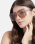 Women Nude & Silver Toned UV Protected Clear Lens Oversized Sunglasses