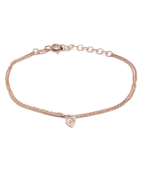925 Sterling Silver 18kt Rose Gold Plated Double Layered CZ Heart Charm Bracelet