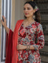 Women Maroon Floral Printed A-line Kurta With Solid Trouser And Dyed Dupatta
