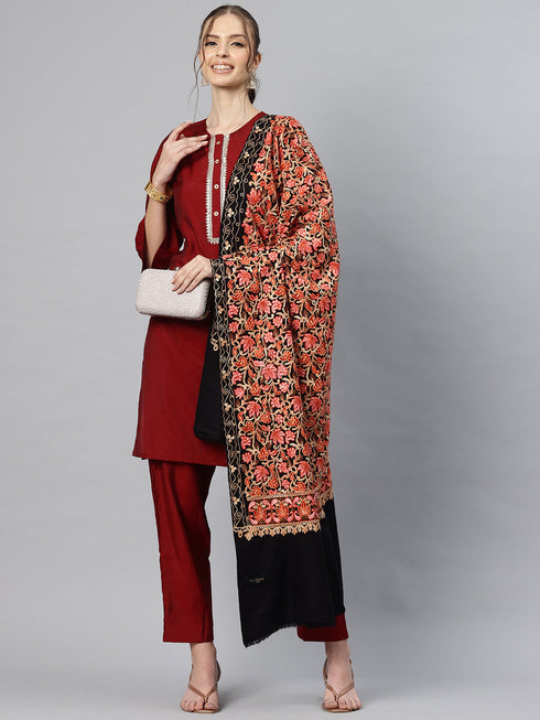 Women's Aari Embroidered Wool Shawl