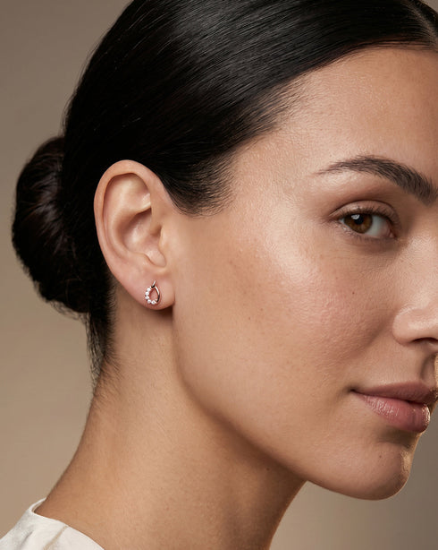 925 Sterling Silver 18kt Rose Gold Plated CZ Teardrop Petite Stud Earring